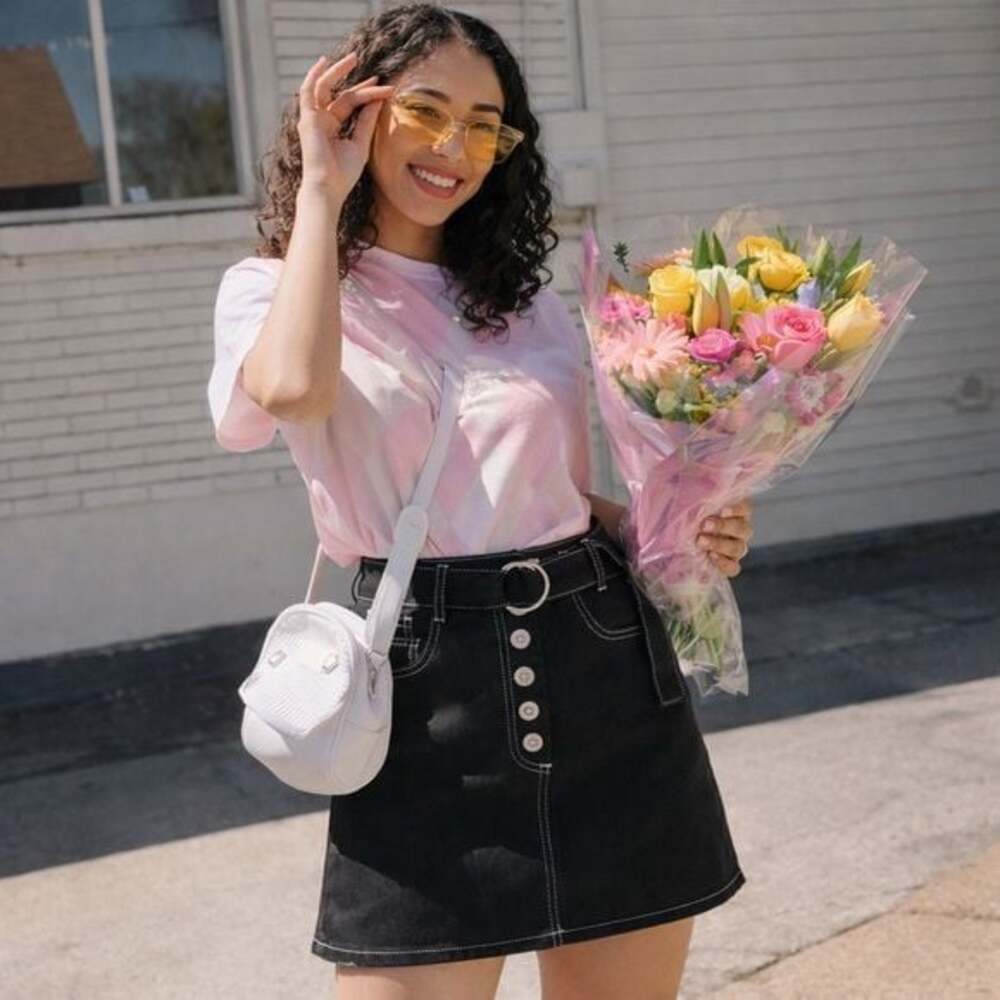 BDG Urban Outfitters Black Denim‎ Mini Skirt Button Fly Belted Sz S